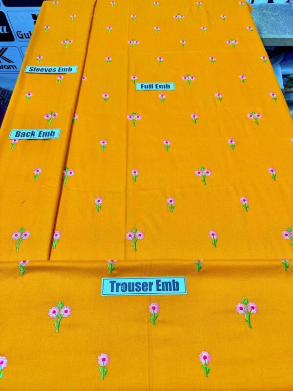 Elegant Mustard Yellow Unstitched Dhanak Outfit - Image 2