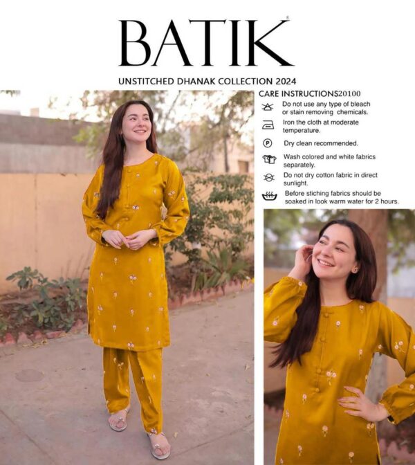Elegant Mustard Yellow Unstitched Dhanak Outfit