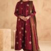 Elegant Maroon Dhanak Suit with Embroidered Dupatta – 3-Piece Set