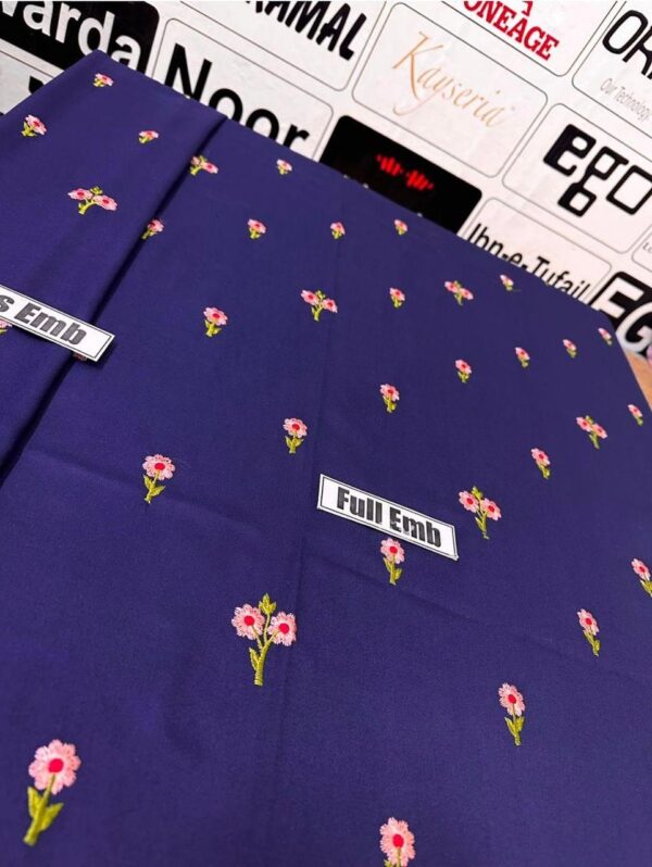 Elegant Navy Blue Floral Unstitched Dhanak Suit - Batik 2024 Collection - Image 3