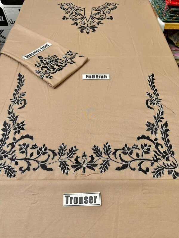 Graceful Beige and Black Embroidered Unstitched Dhanak Suit - Garnet 2024 Collection - Image 2