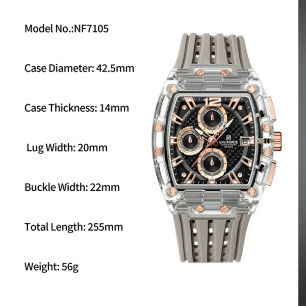 New NAVIFORCE Men's Quartz Multifunction Watches Fashion Sports Chronograph 5ATM Waterproof Silicone Band Casual Man Wrist Watch - Image 2